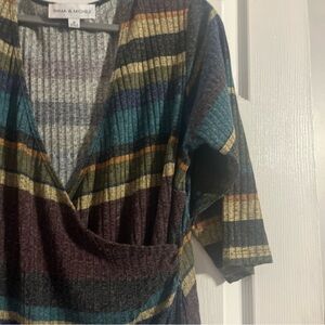 New Womens Emma & Michele Dress 1X Brown Large Stripe Maxi Dress